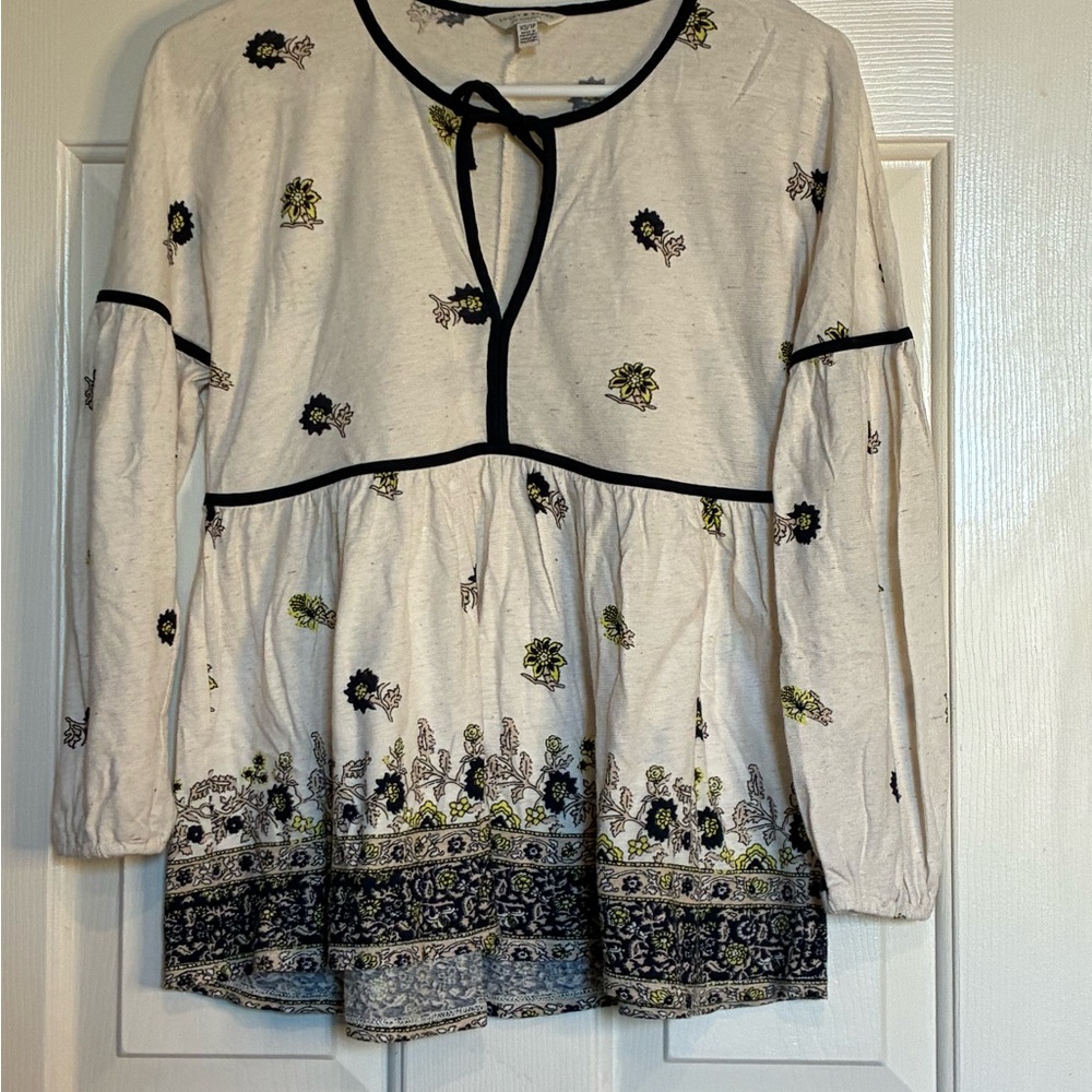 Lucky Brand Ivory Floral Peasant Blouse